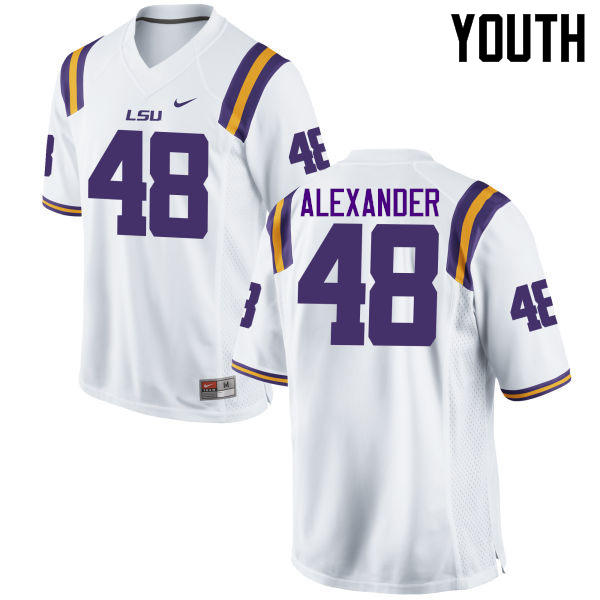Youth LSU Tigers #48 Donnie Alexander College Football Jerseys Game-White